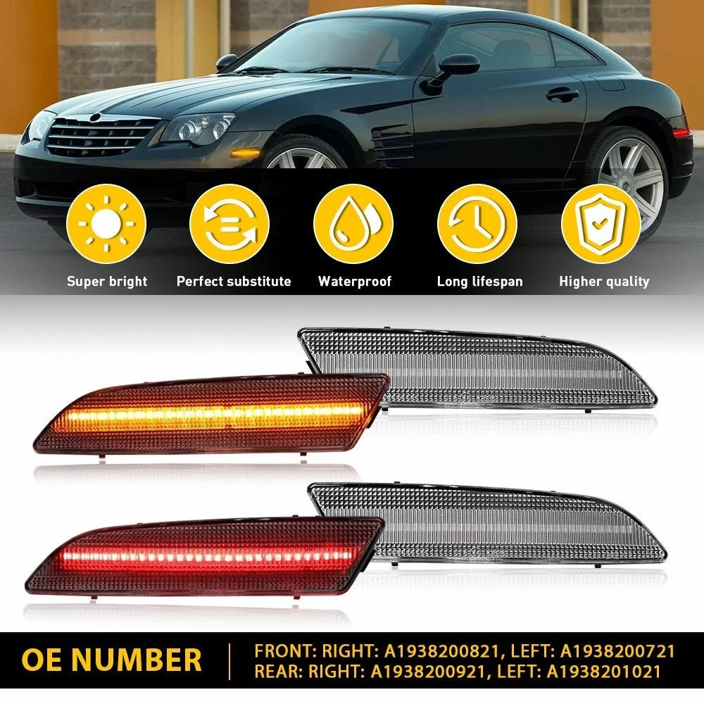 Set of 2 Front Rear Bumper Side Marker Lights Clear for Chrysler Crossfire (2004–2008)