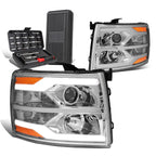 Dual LED Tube Projector Headlight for Silverado (2007–2014) + Tool Box Chrome Amber