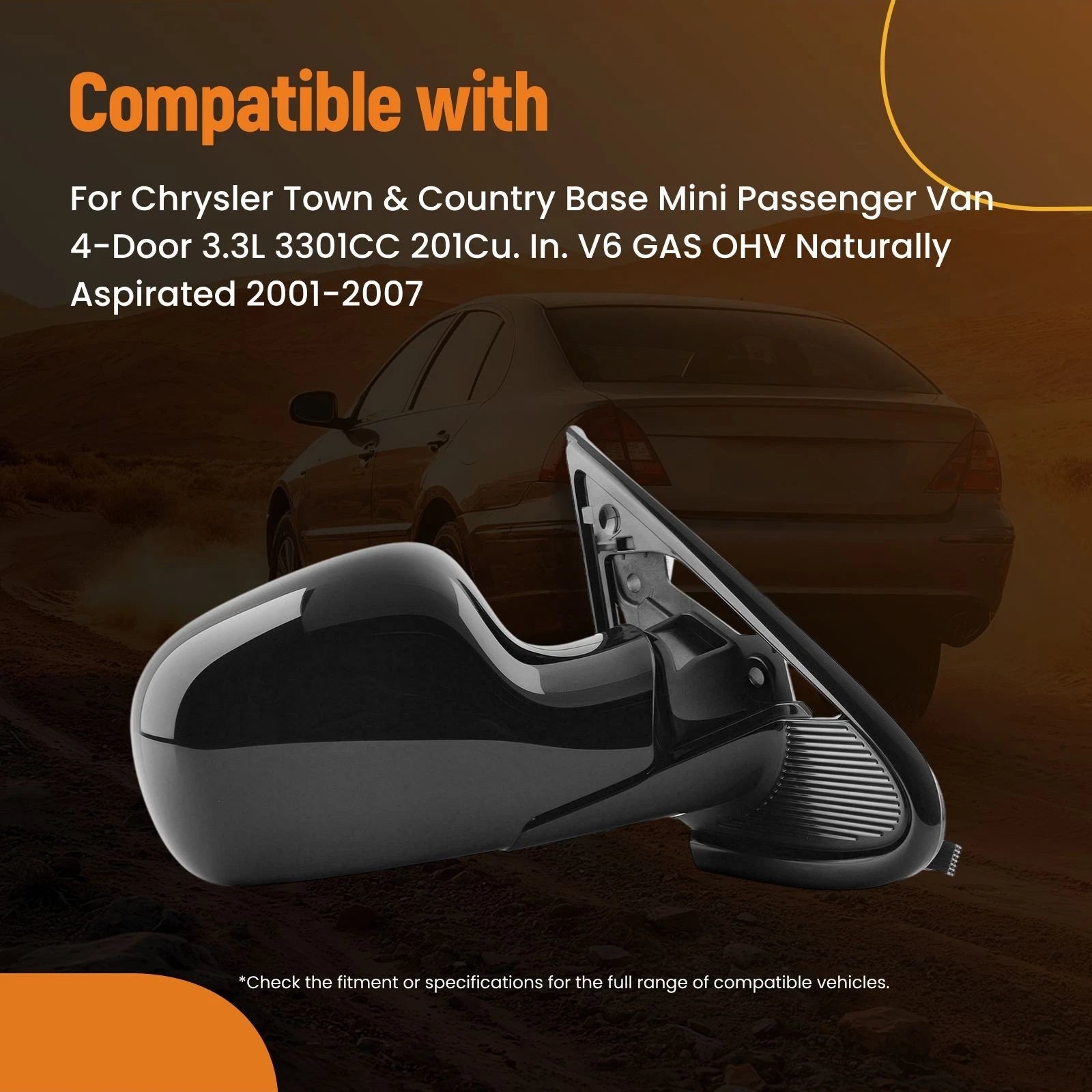 Front Right Side Mirror for Dodge Caravan SE (2003–2007) 4857876AC Manual Fold