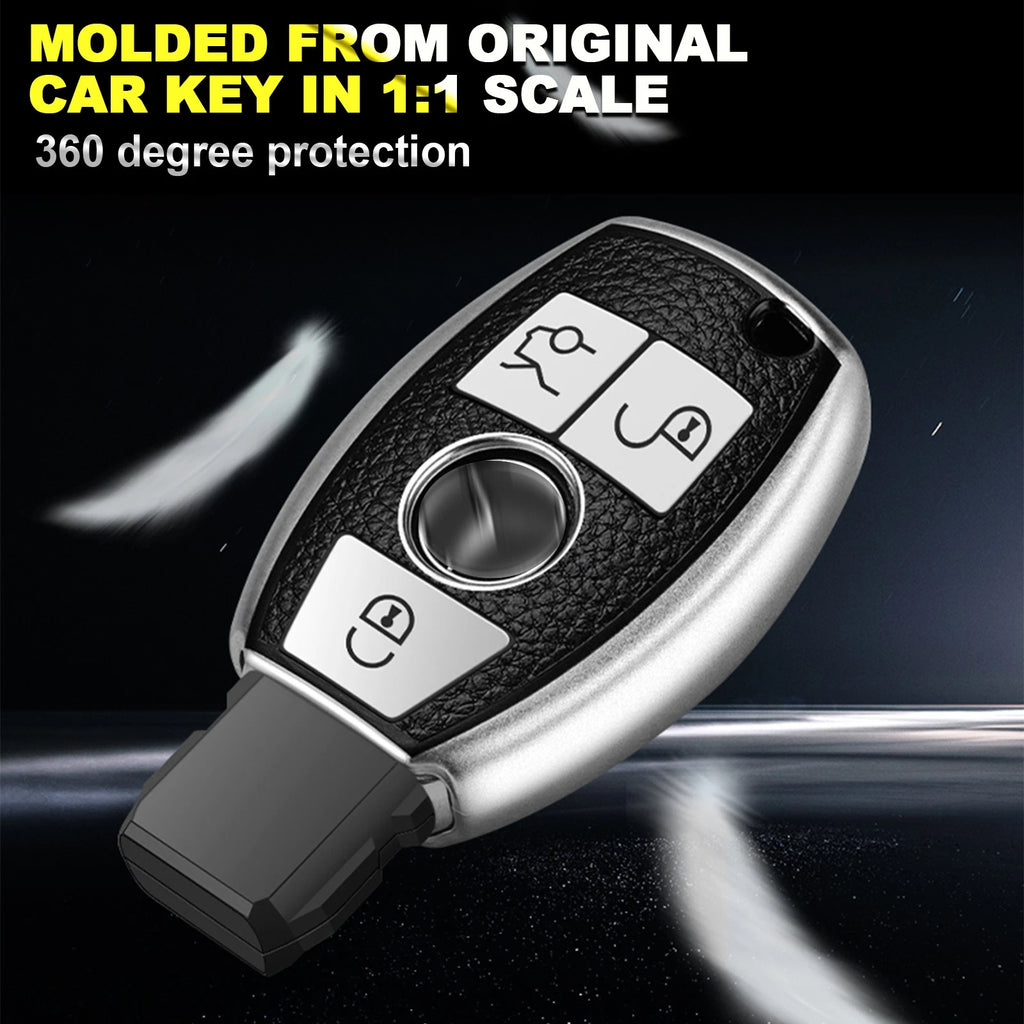 Key Fob Shell Cover Case for Mercedes-Benz (TPU Leather Red) (-)