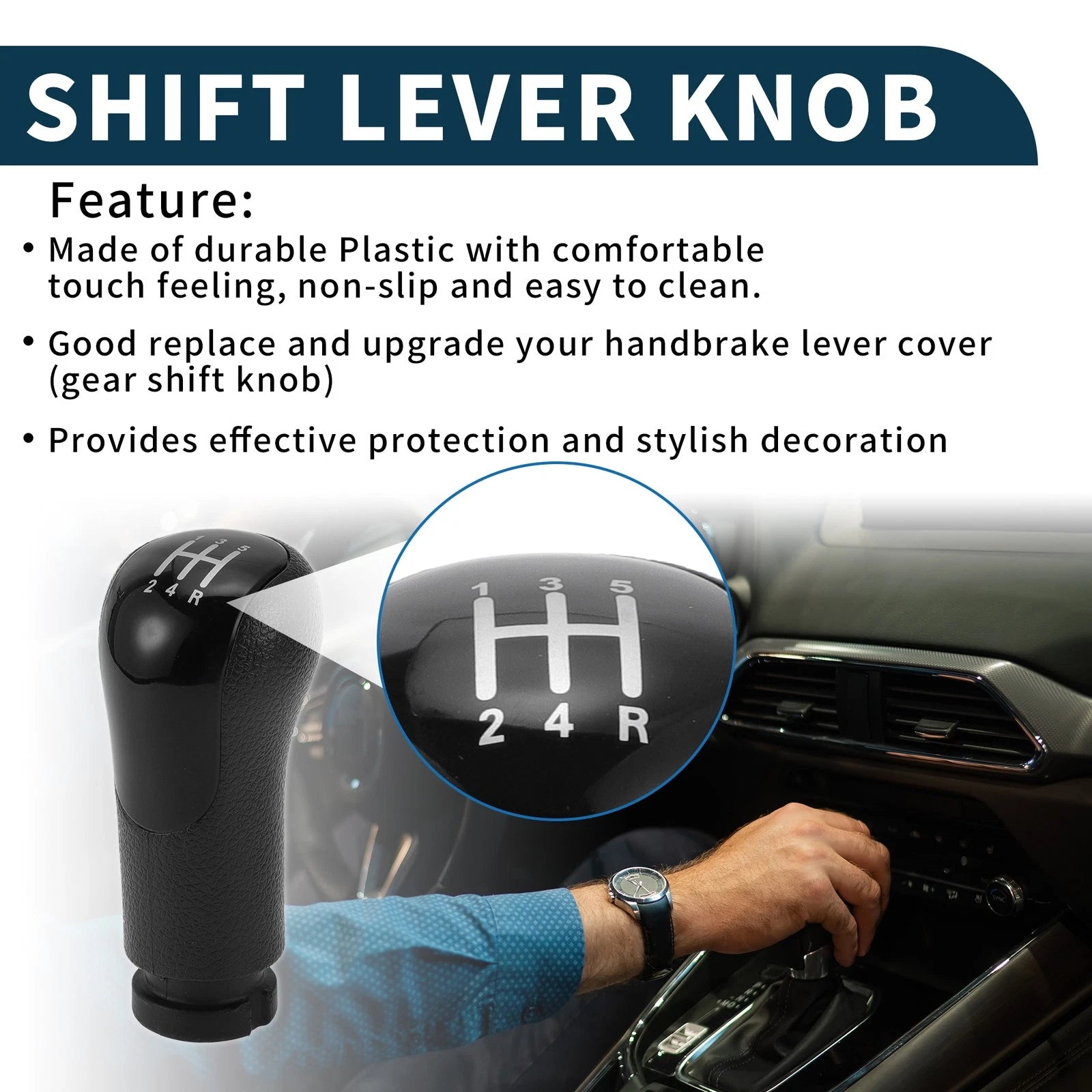 5 Speed Manual Gear Shifter Knob for Ford Fiesta MK6 (2001–2010) Black Plastic