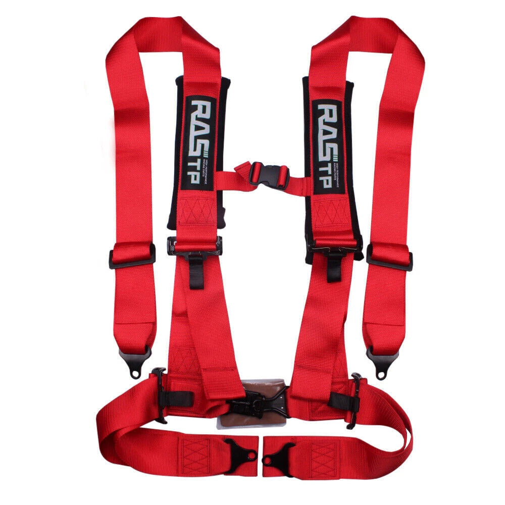Set of 2 Red 4-Point Racing Harness Belts with Camlock Quick Release