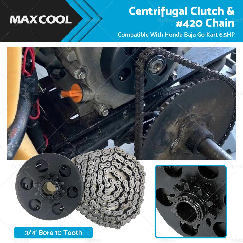 Centrifugal Clutch 3/4" Bore 10 Tooth W/ #420 Chain for Go Kart (6.5HP)