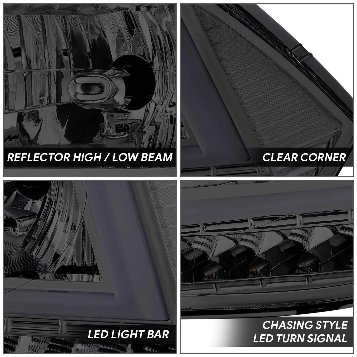 Smoked/Clear U-LED DRL Sequential Turn Signal Headlights for RAM 1500 (2009–2014)