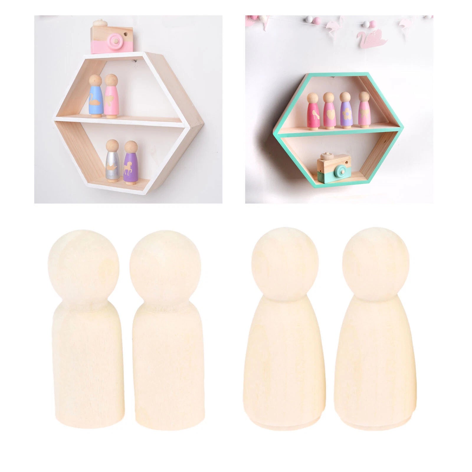 Set of 10 Wooden Peg Dolls for DIY Wedding Cake Toppers