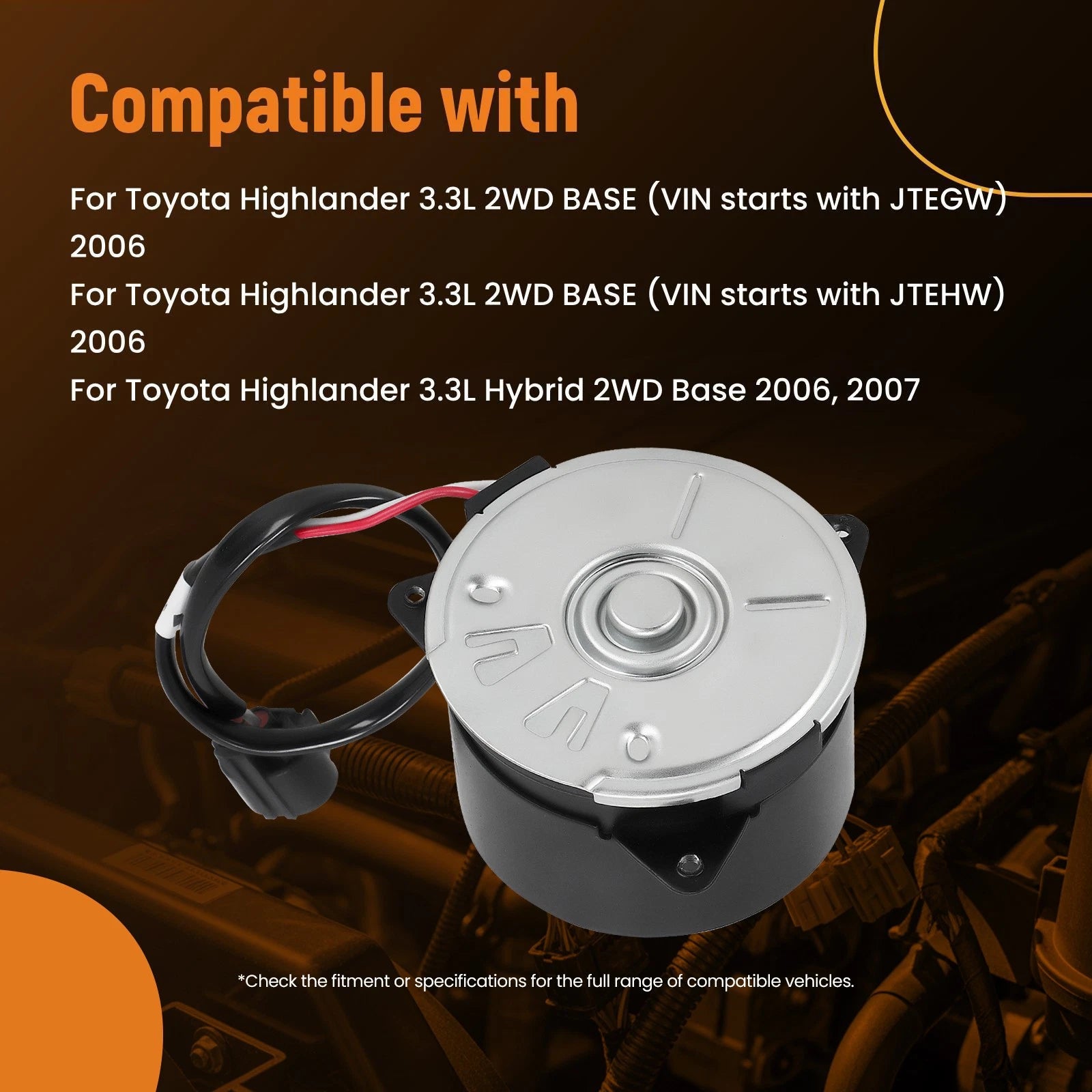 Radiator Cooling Fan Motor for Toyota Highlander (2006-2007)