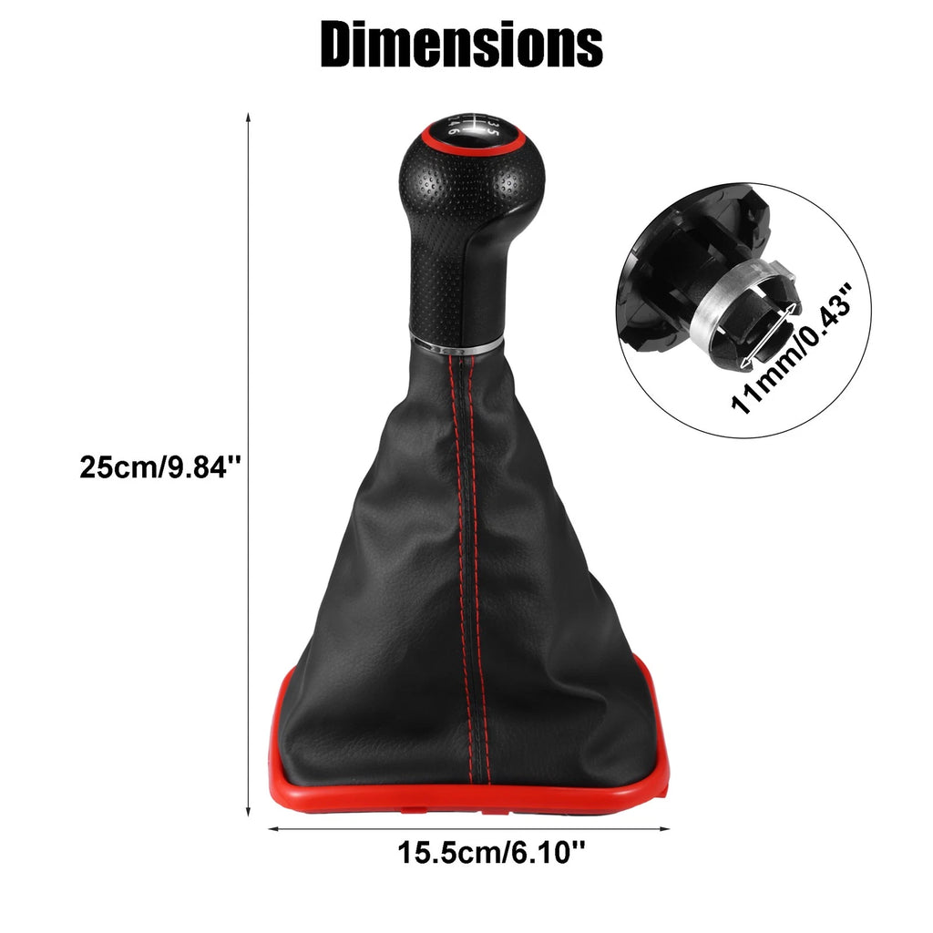 6 Speed Gear Shift Knob Boot with Red Base for Volkswagen Golf (1998–2006)