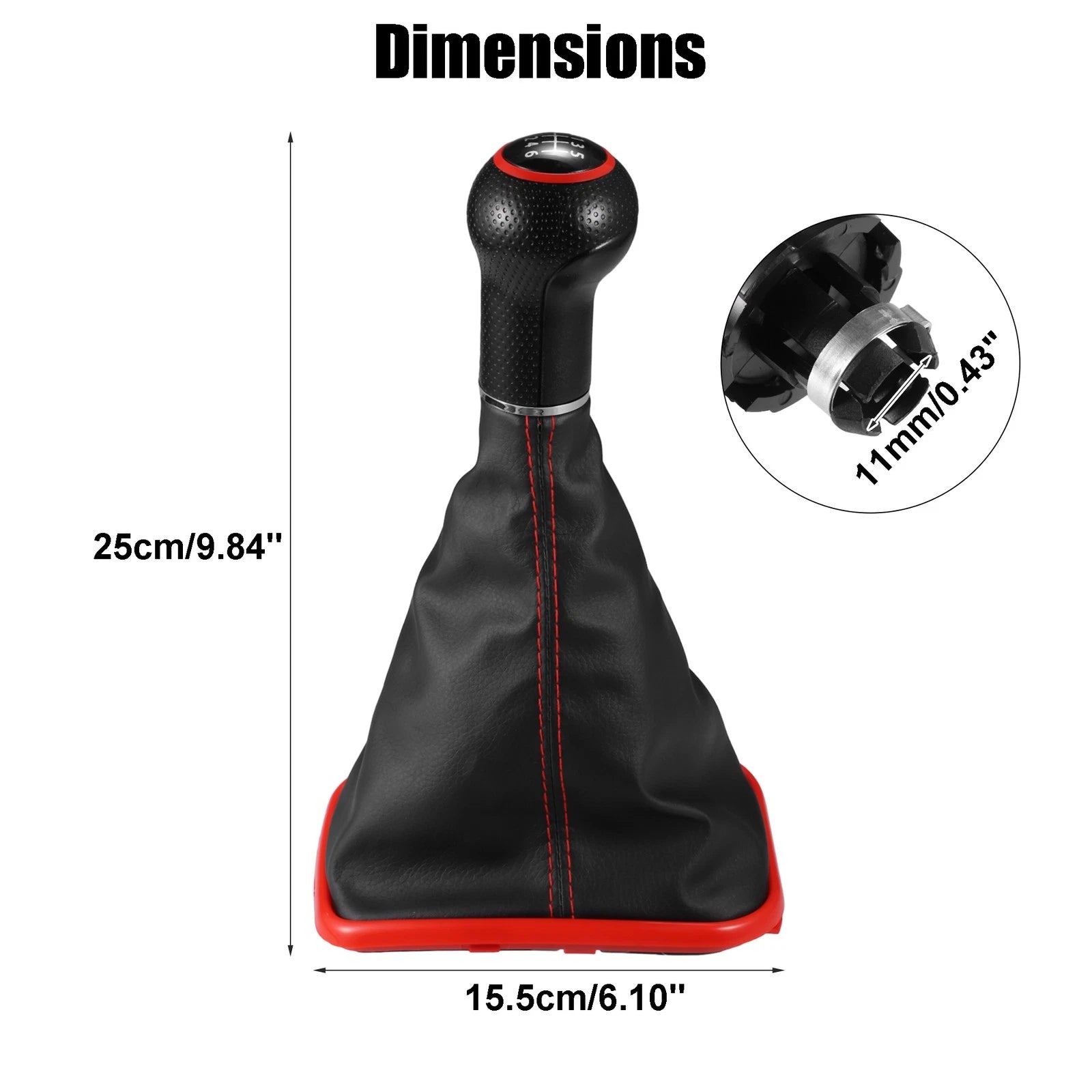 6 Speed Gear Shift Knob Boot with Red Base for Volkswagen Golf (1998–2006)