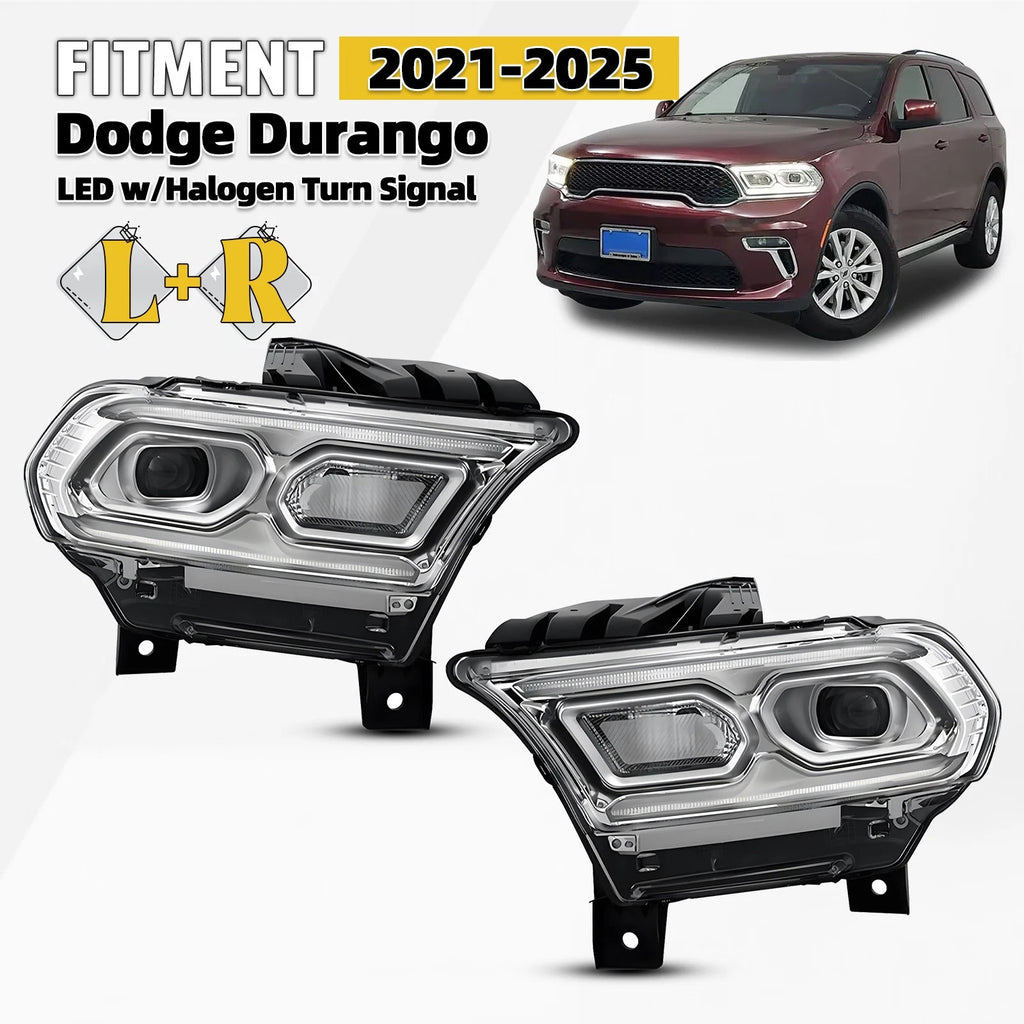 LED Headlight Set for Dodge Durango (2021–2025) w/ Halogen Turn Signal