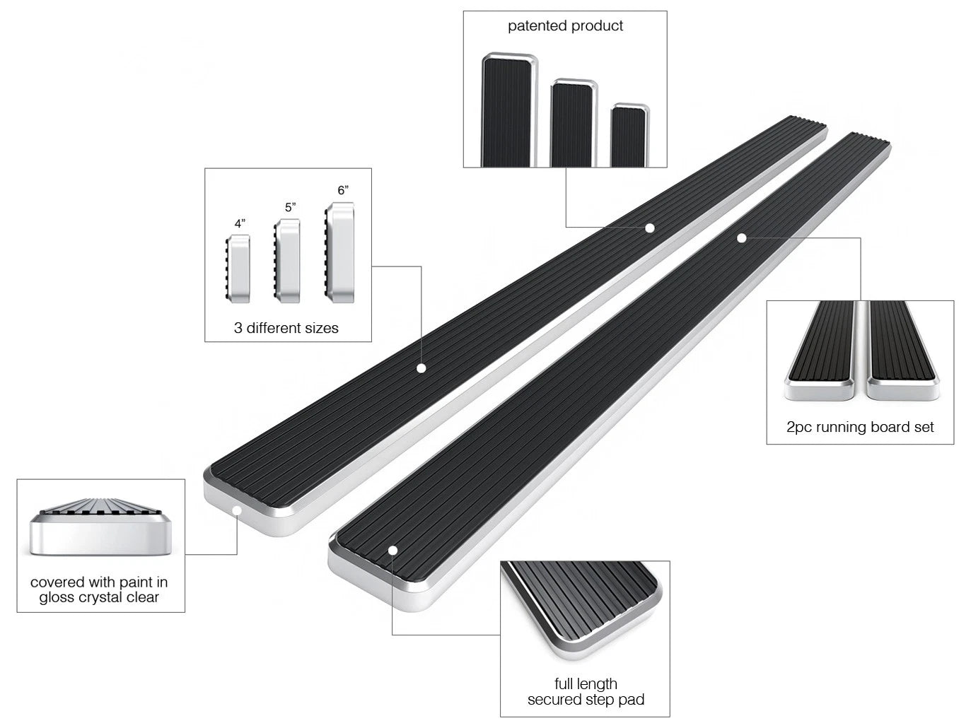 Running Boards 6" Silver for Dodge Journey (2009-2020)