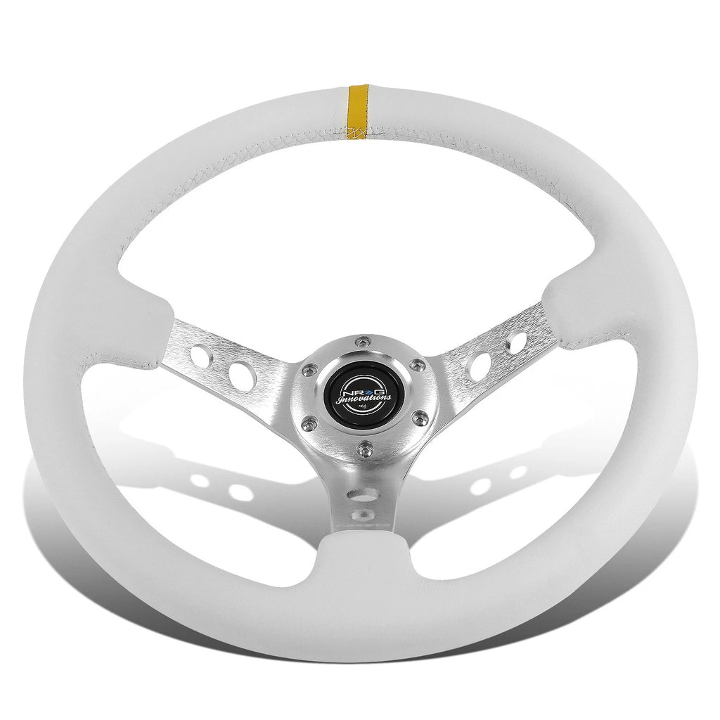 NRG Innovations RST-006WT-Y 350mm Deep Dish Leather Steering Wheel for Universal