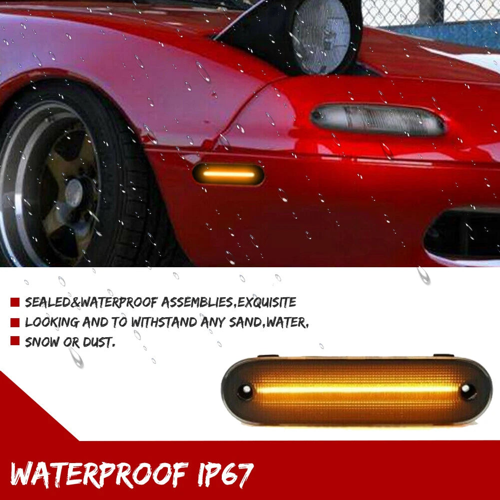 2X Smoked Lens Amber LED Front Side Marker Lights for Mazda MX-5 Miata (1990–2005)