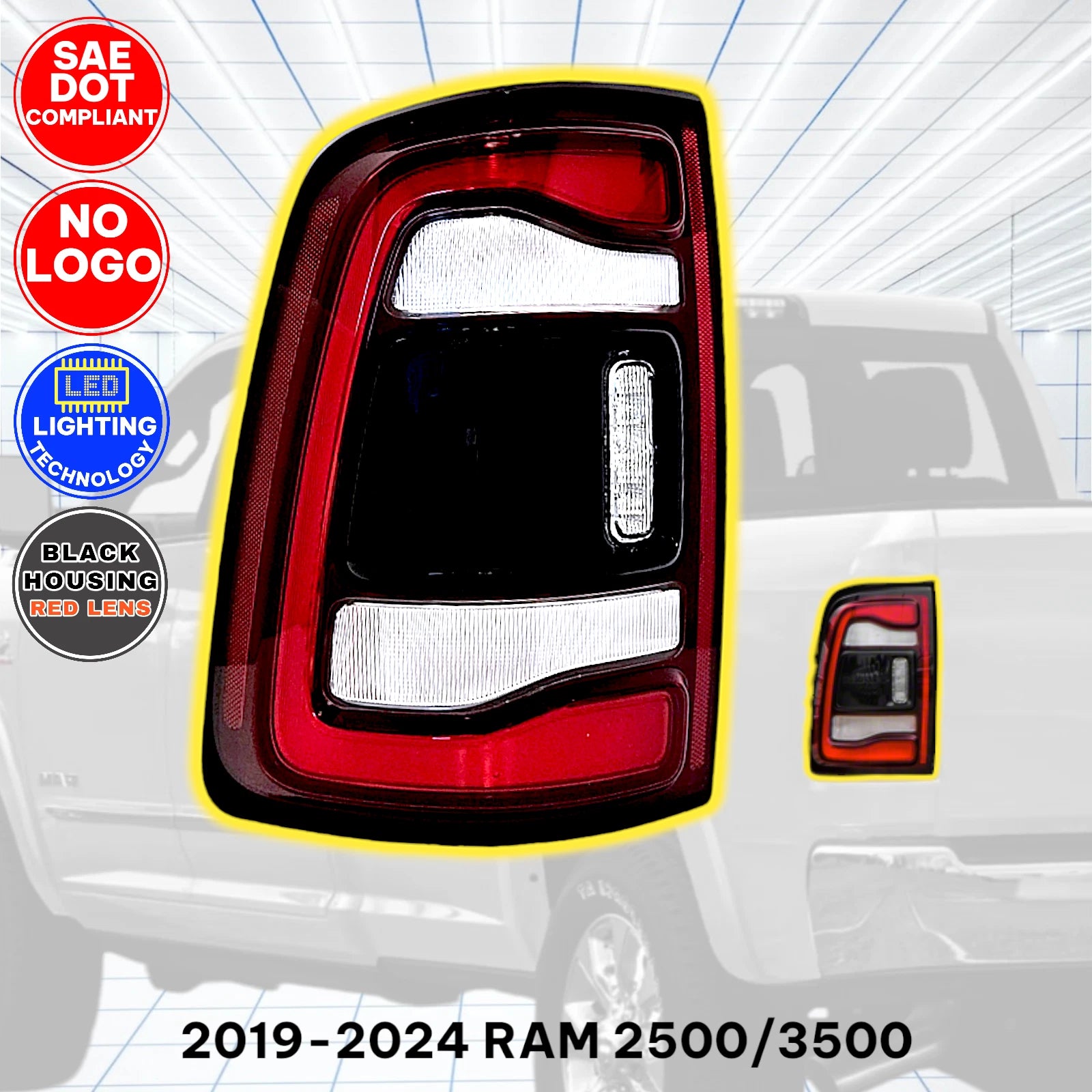 LED Tail Light for RAM 2500 3500 (2019–2024) Driver Left Side, Black Bezel