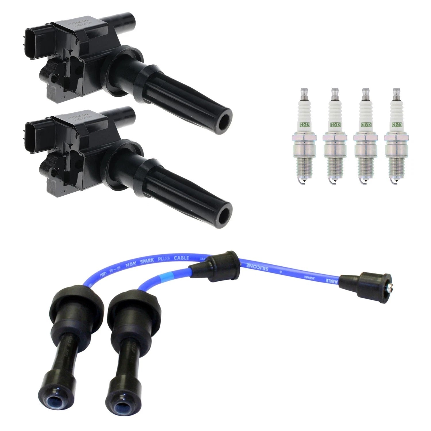 Set of 2 Ignition Coils & NGK G-Power Spark Plug Wire Kit for Santa Fe