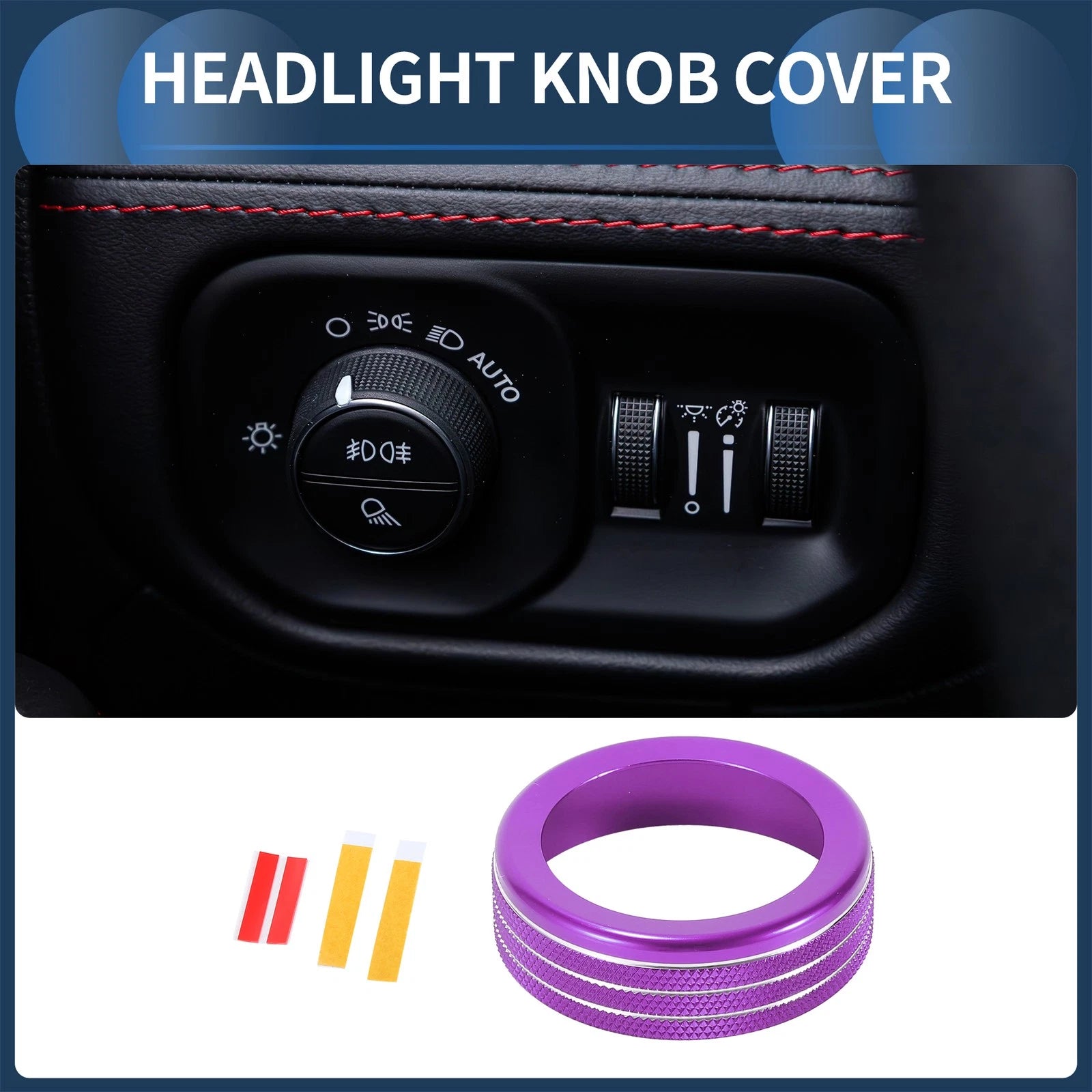 Headlight Fog Light Switch Knob Cover Ring for Dodge RAM (2018–2022) Purple 1 Pc