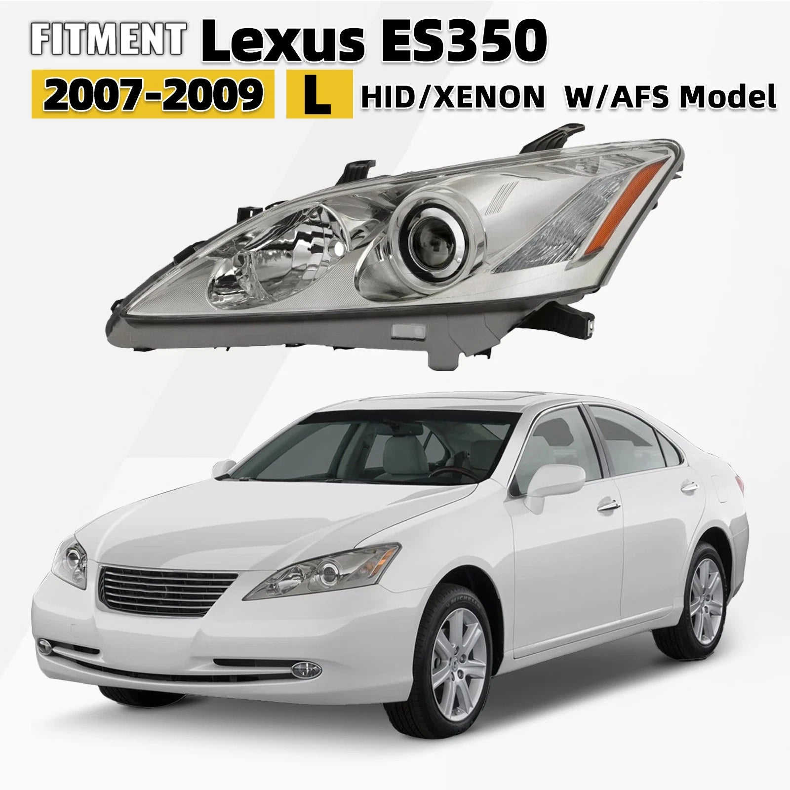 HID/Xenon Headlight for Lexus ES350 (2007–2009) AFS Chrome Left Driver