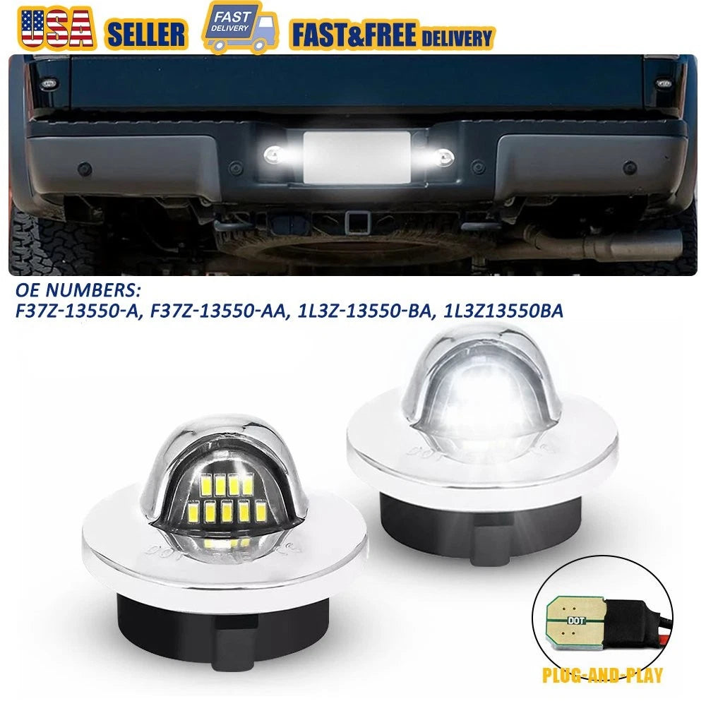Chrome White LED License Plate Light Lamps for Ford F150 F250 F350 (1999–2016)