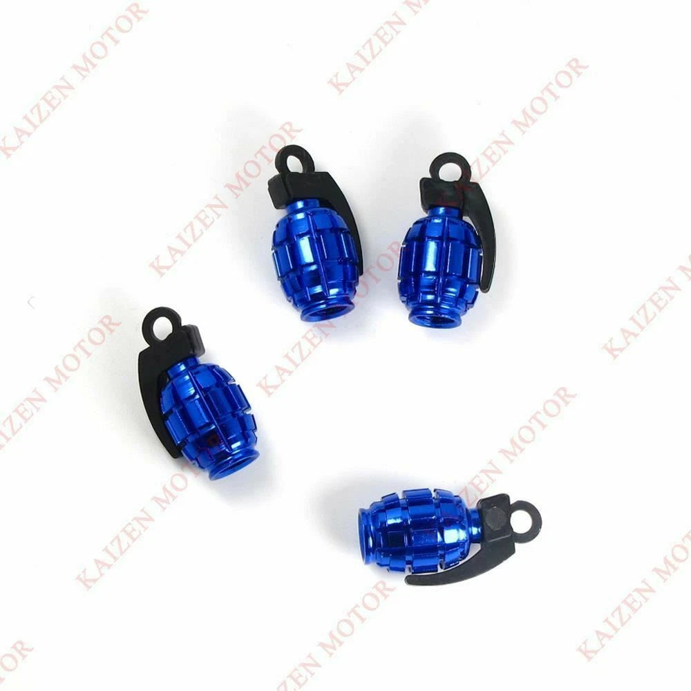 4PCS Blue Grenade Tire Valve Stem Caps for Universal Wheel (Universal)
