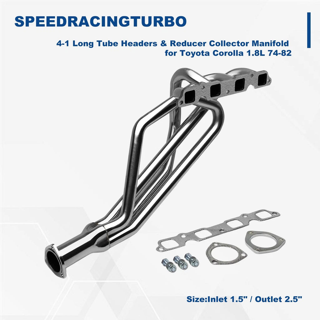 Exhaust Header Manifold Kit w/Reducer for Toyota Corolla 1974–1982 1.8L 3T-C