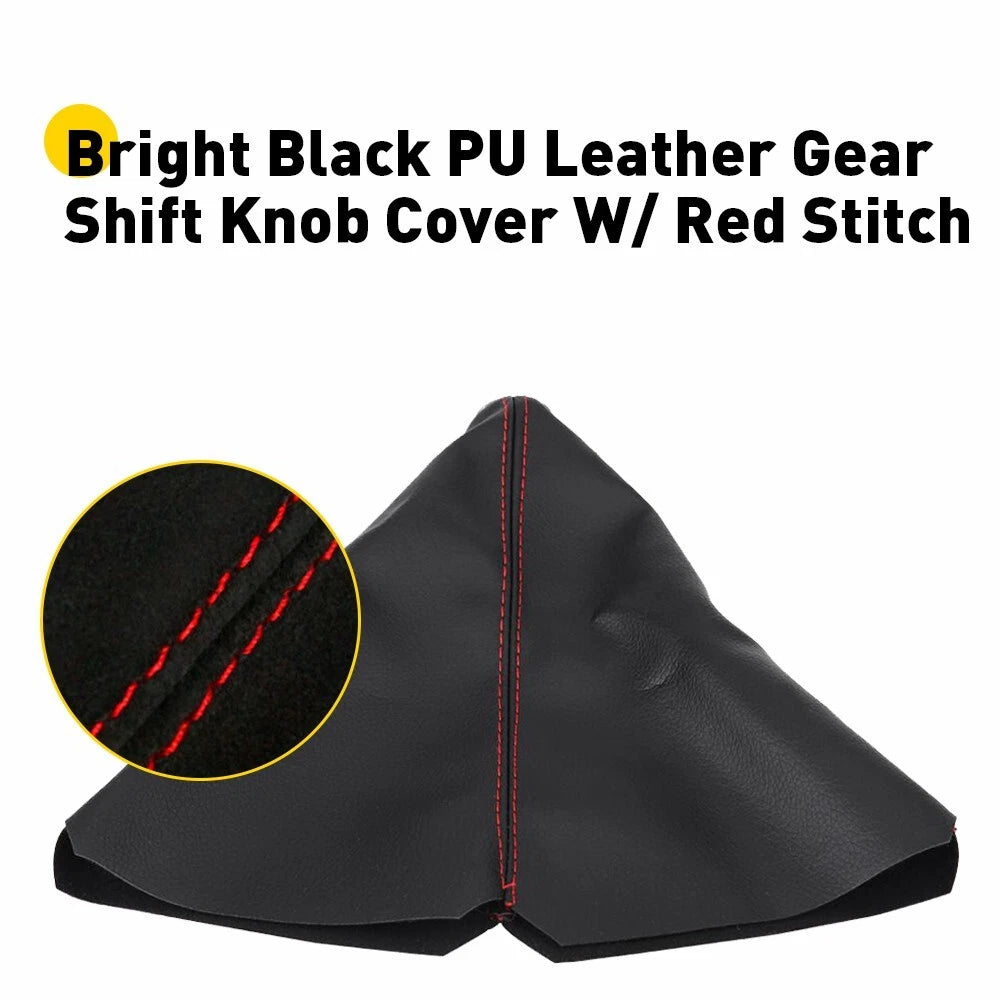Gear Shift Knob Boot Cover for Manual/Auto Vehicles (Black PVC Leather)
