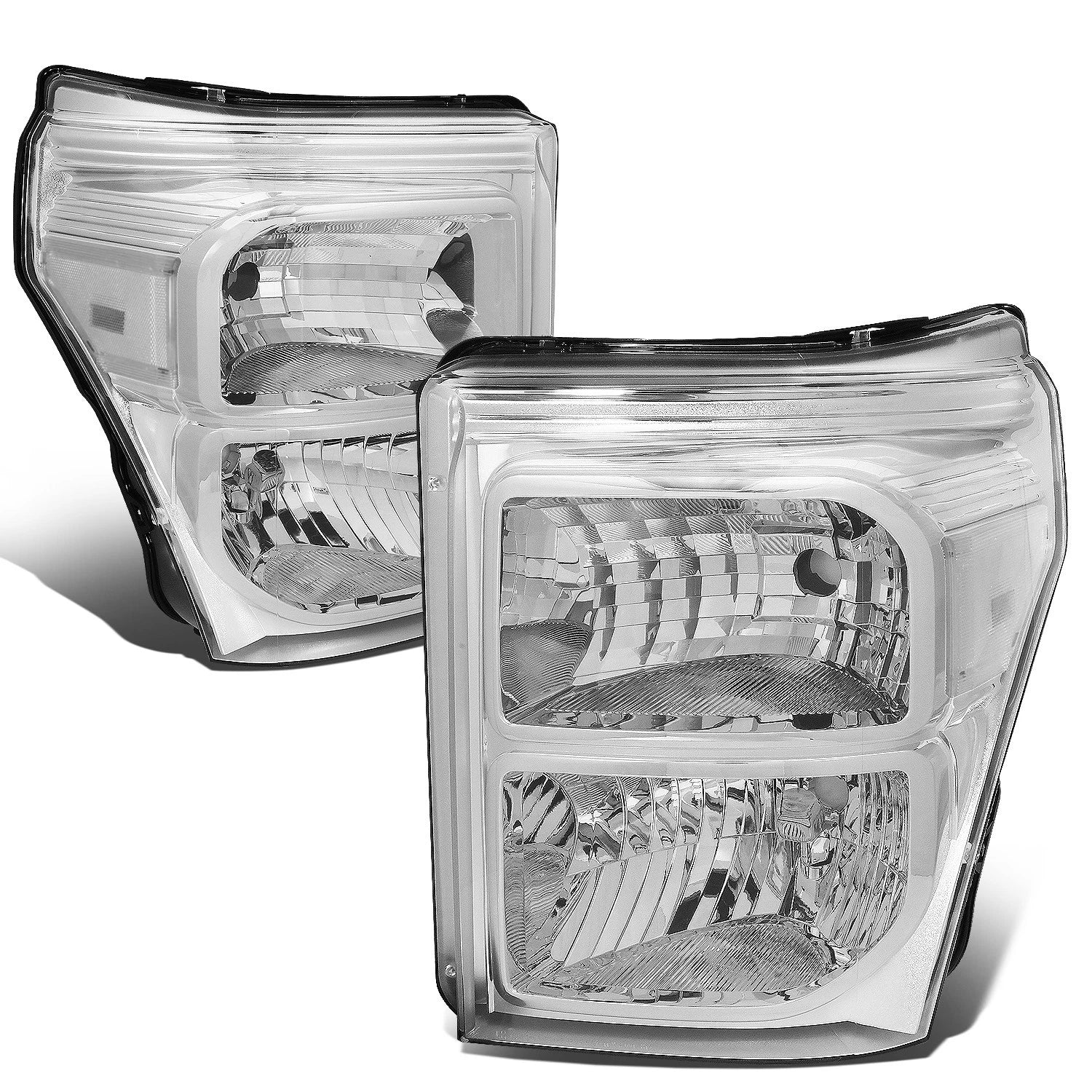 Pair of Chrome Housing Clear Corner Headlights for Ford Super Duty (2011–2016)