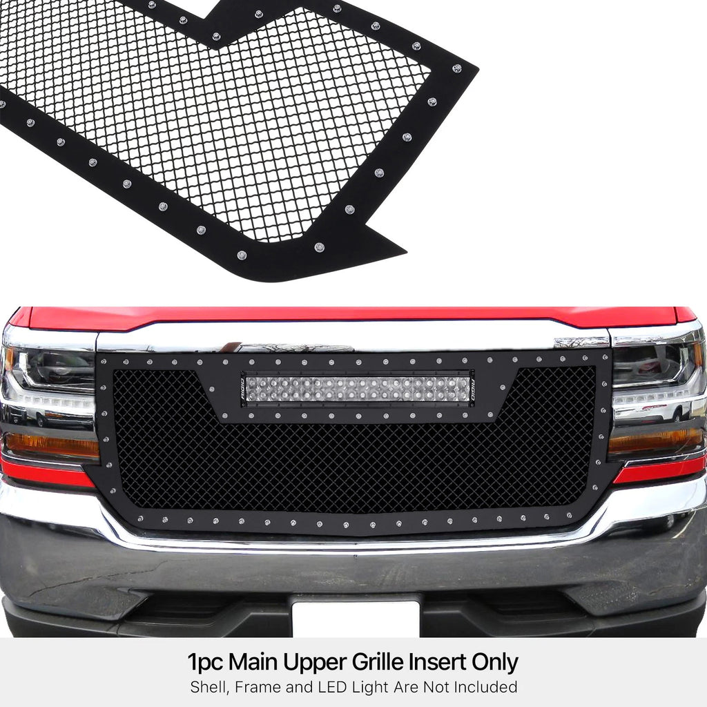 Mesh Grille Insert for Chevy Silverado 1500 (2016-2019) - Black Rivets