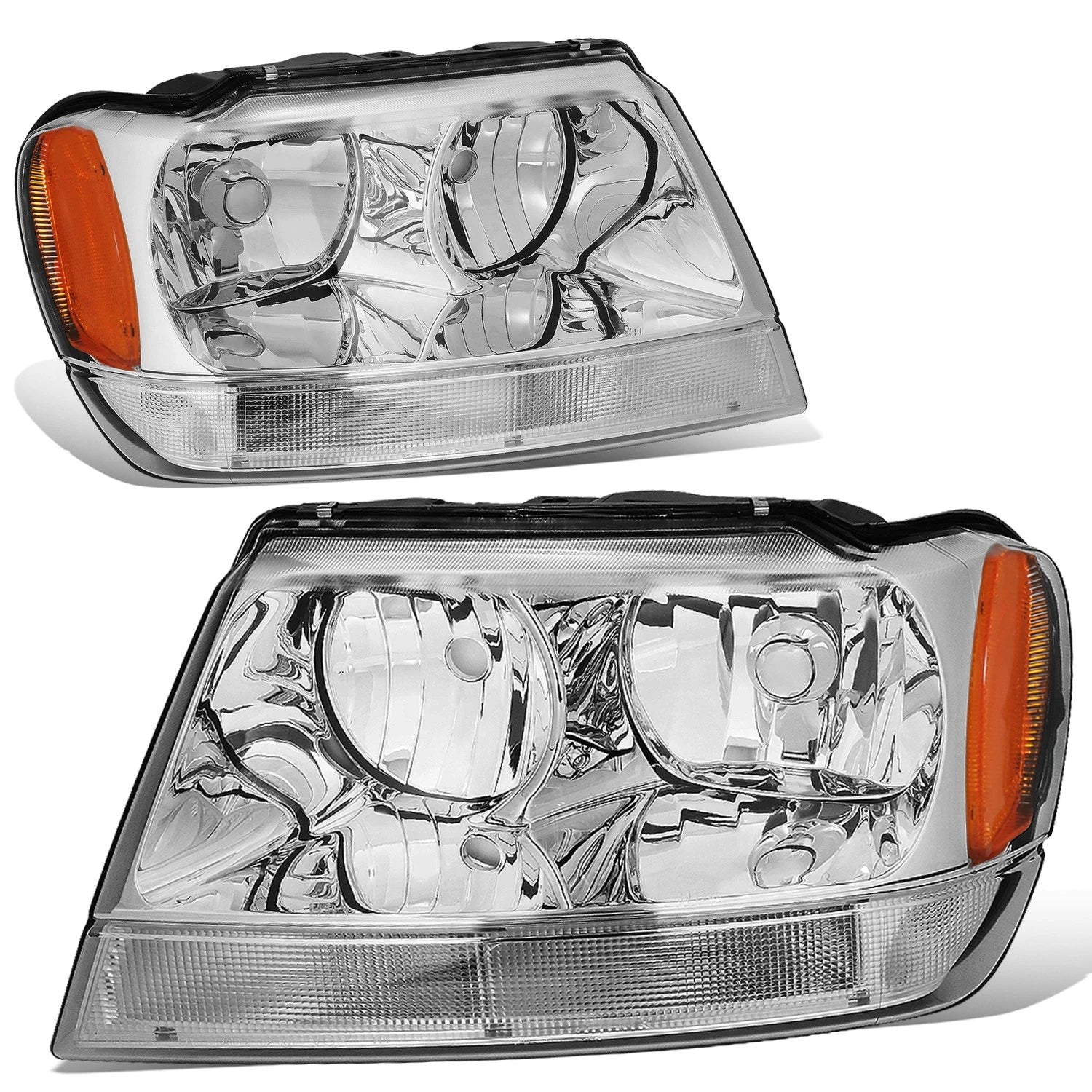 Set of 2 Chrome Housing Amber Corner Headlights for Jeep Grand Cherokee (1999–2004)