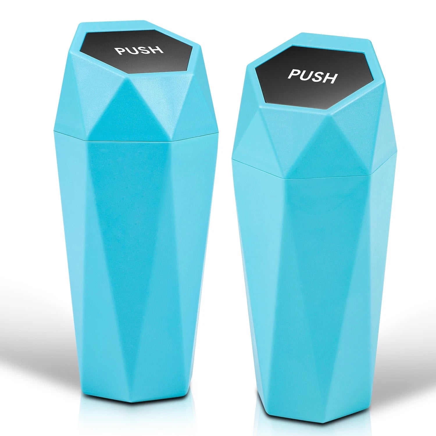 Set of 2 Portable Mini Cup Holder Trash Cans with Removable Lid - Blue