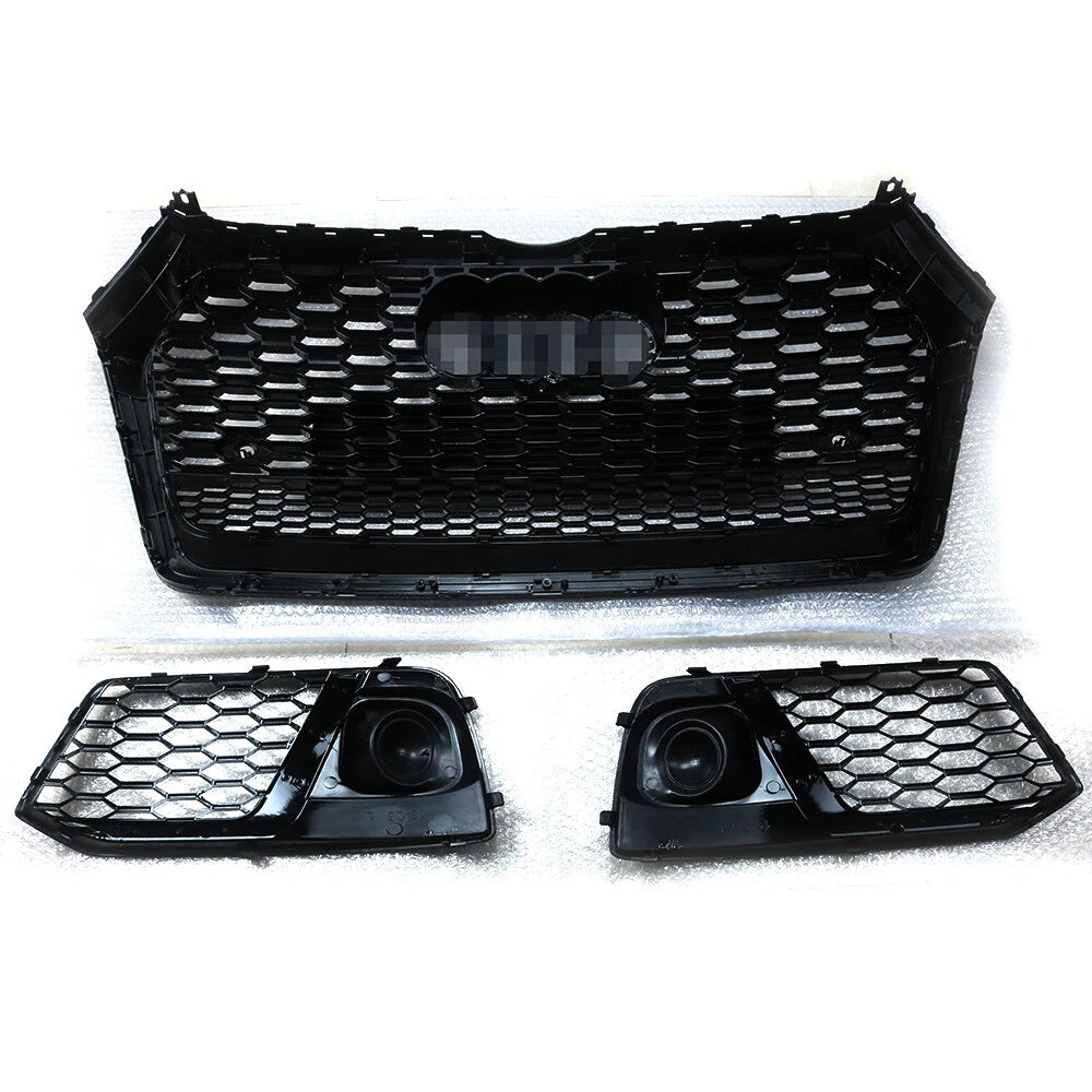 Front Honeycomb Mesh Grill + Fog Lamp Grilles for Audi Q5 SQ5 (2018–2019)