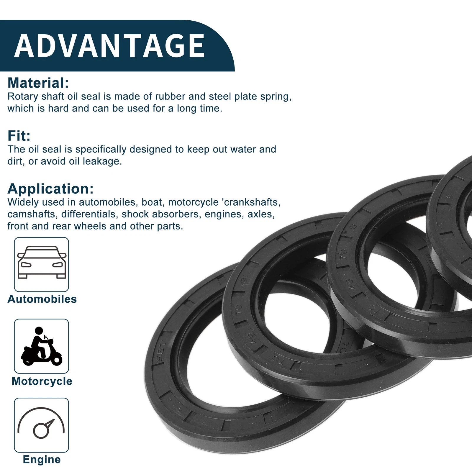 Set of 5 Oil Seal Rotary Shaft Seal NBR Rubber 48x70x9mm
