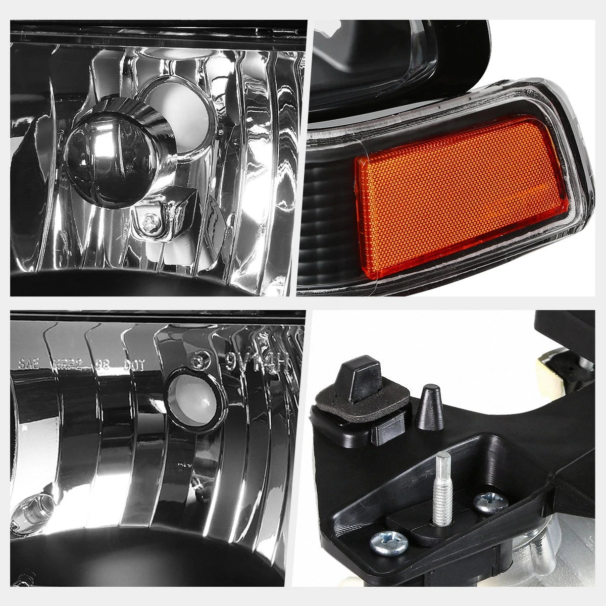 Black Housing Headlight & Amber Corner Lamps for Chevy S10/Blazer (1998–2004)