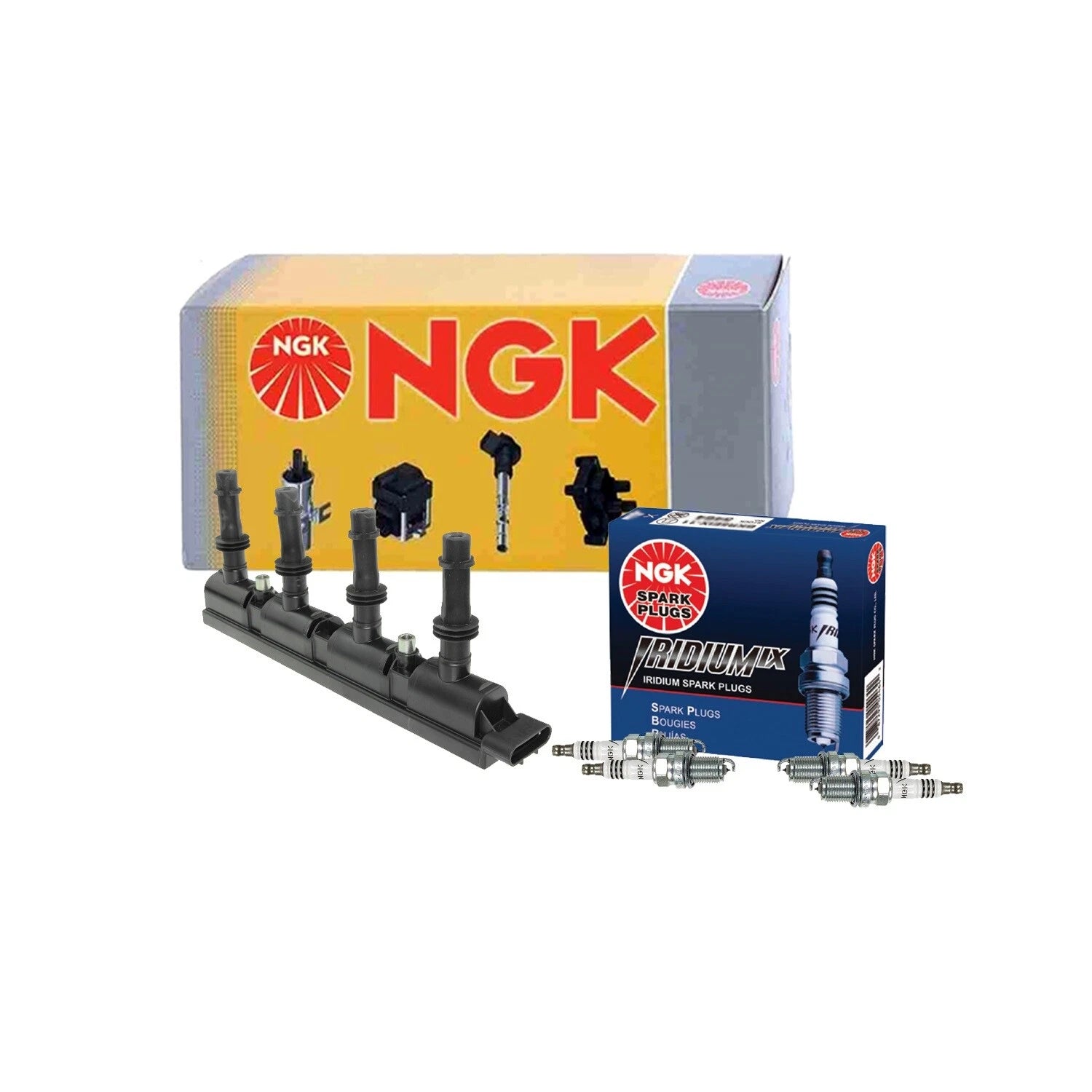 Set of 4 NGK Iridium IX Spark Plugs & 1 Ignition Coil for Chevy Cadillac L4