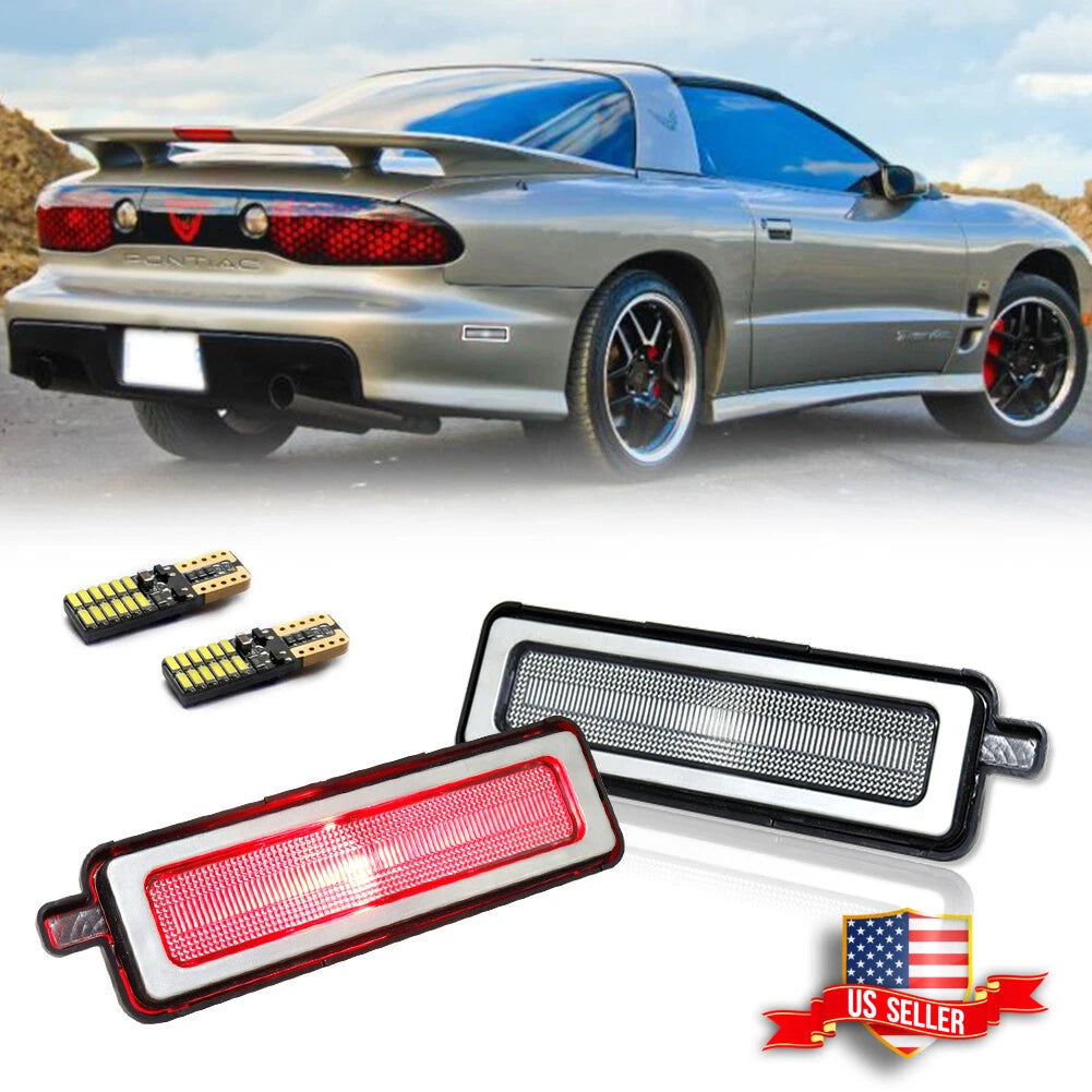 2X Clear Red Rear Bumper Side Marker Lights for Pontiac Trans Am Firebird (1982–1992)