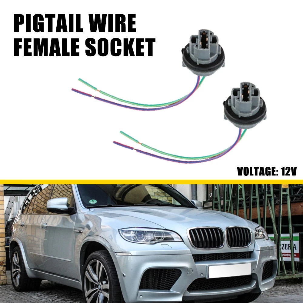 2X Female Socket Plug Harness for Universal 7440 W21W WY21W P21W