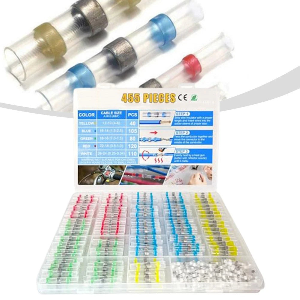 455PCS Heat Shrink Self Soldering Butt Connector Set for Wiring