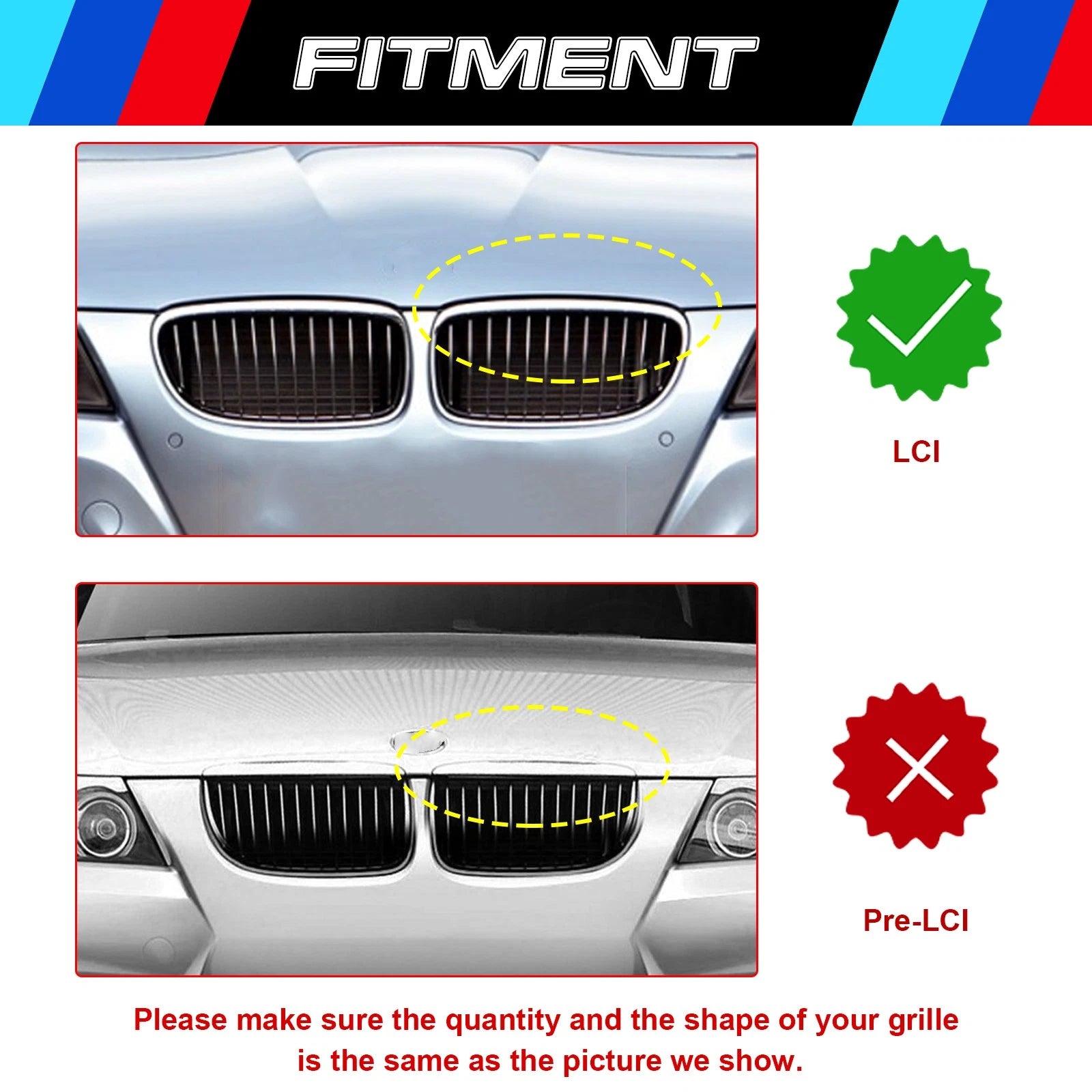 M-Sport Color Kidney Grille Insert Trims for BMW E90 E91 3 Series (2009-2012)