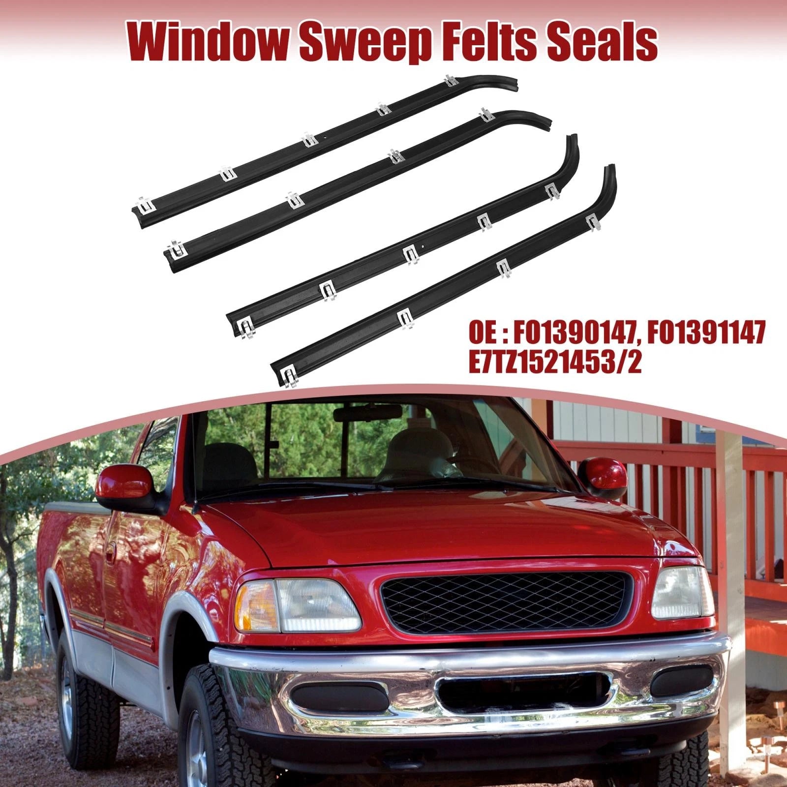 Set of 4 Inner Outer Weatherstrip Window Sweep Seals for Ford F150 F250 F350 
