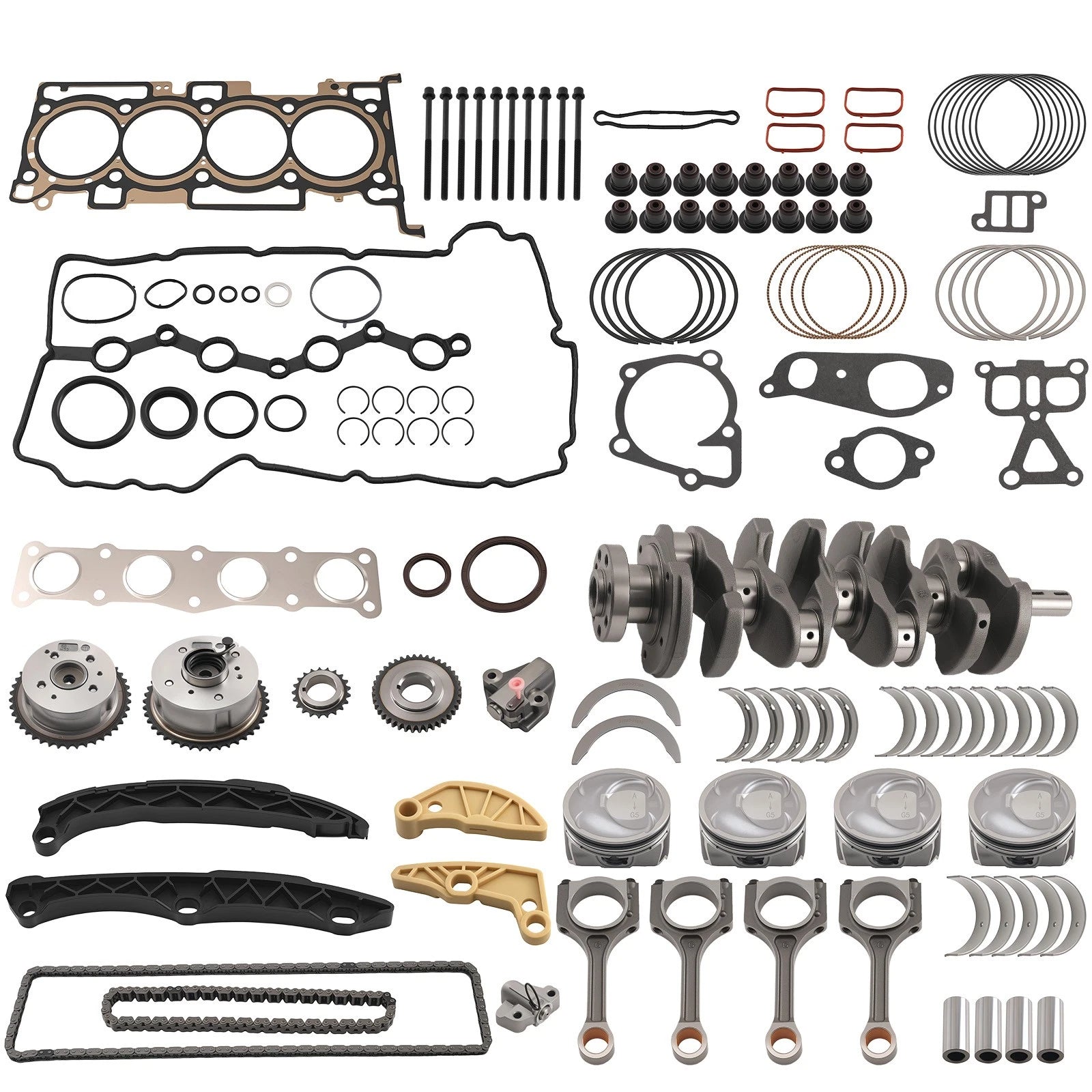 Engine Rebuild Overhaul Kit w/ Rods & Timing Kit for Hyundai Kia 2.4L