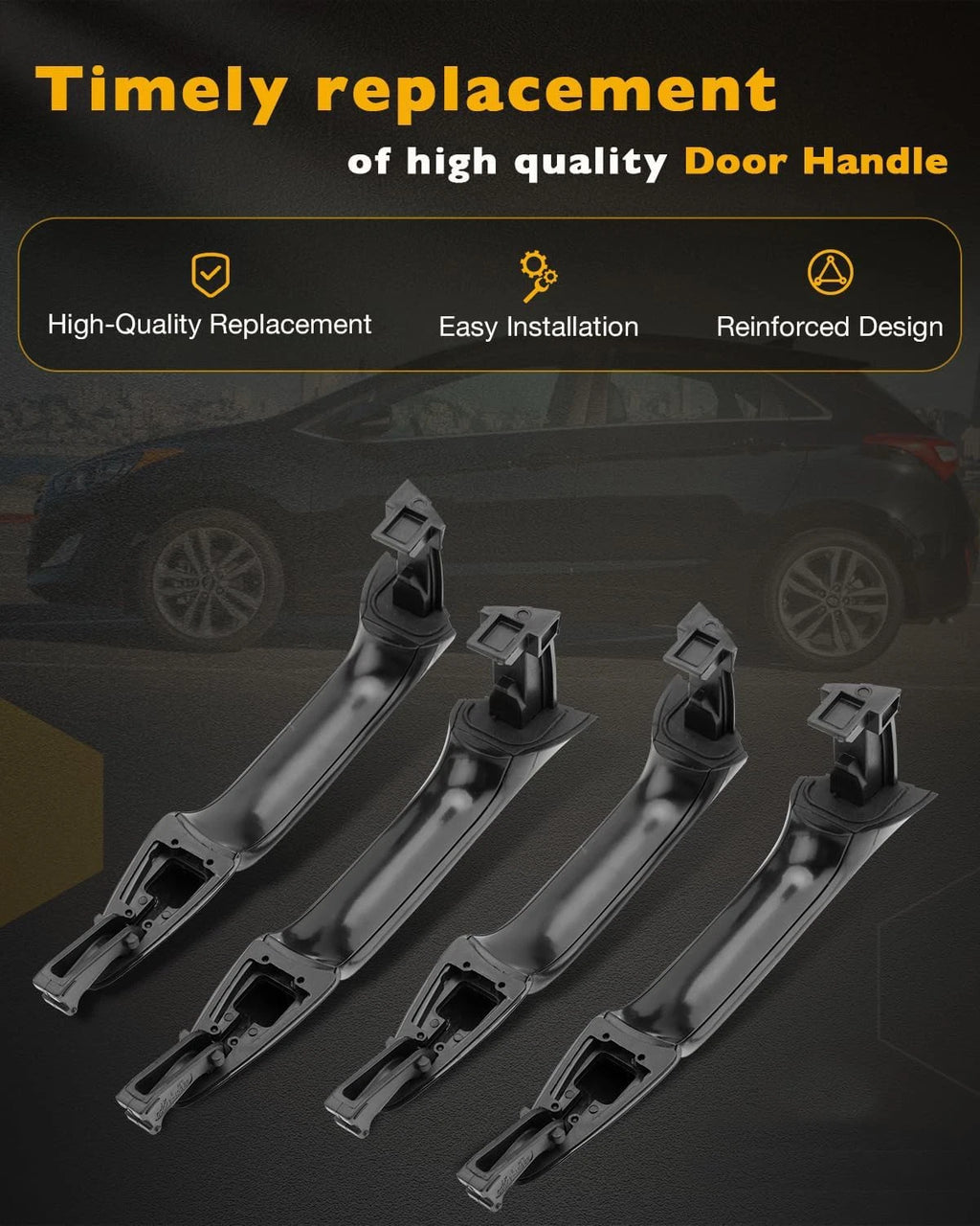 4X Outside Exterior Door Handles w/ Lock Cylinder for Hyundai Elantra (2011–2016)