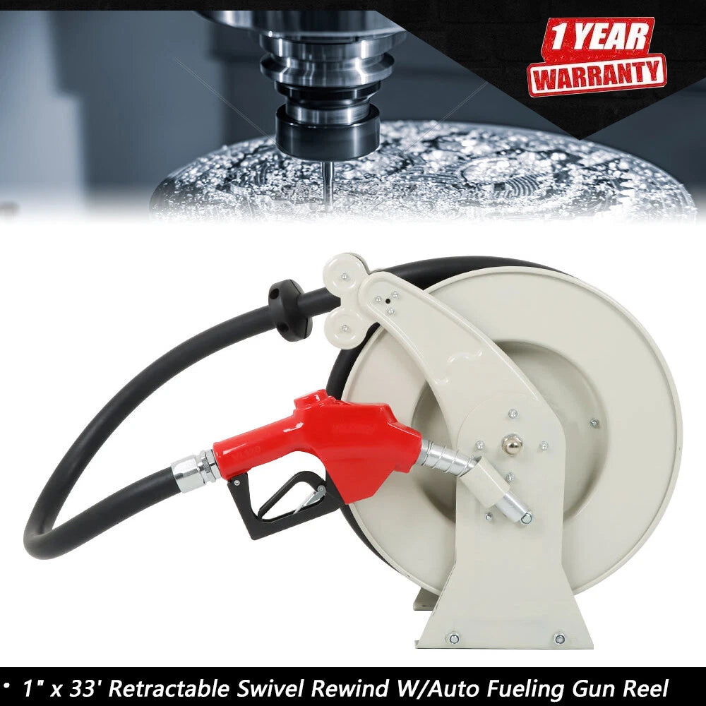 1" x 33' Retractable Diesel Fuel Hose Reel for Automotive Use