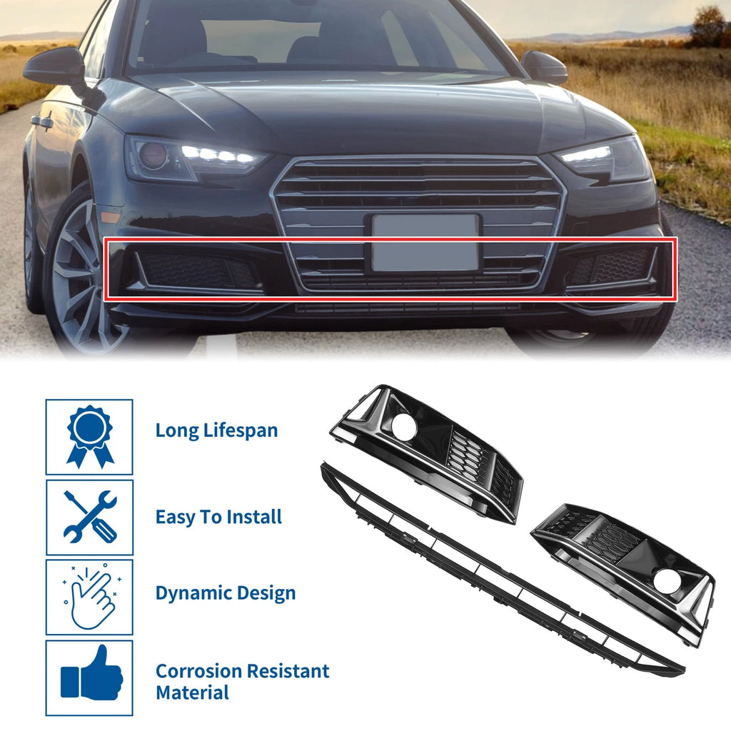 Front Lower Bumper Grille for Audi A4 B9 (2016–2018) Black, No Hole