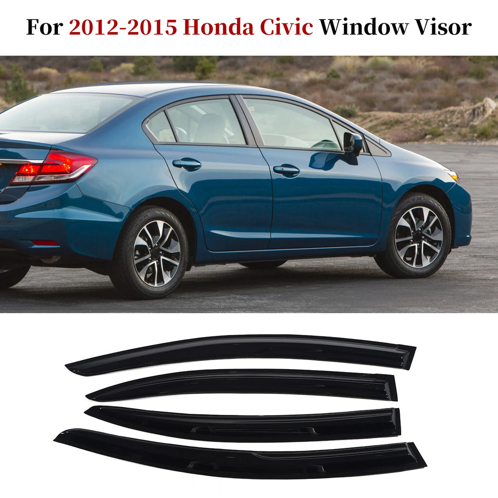 Set of 4 JDM 3D Wavy Mugen Style Window Vent Visors for Honda Civic (2012–2015)
