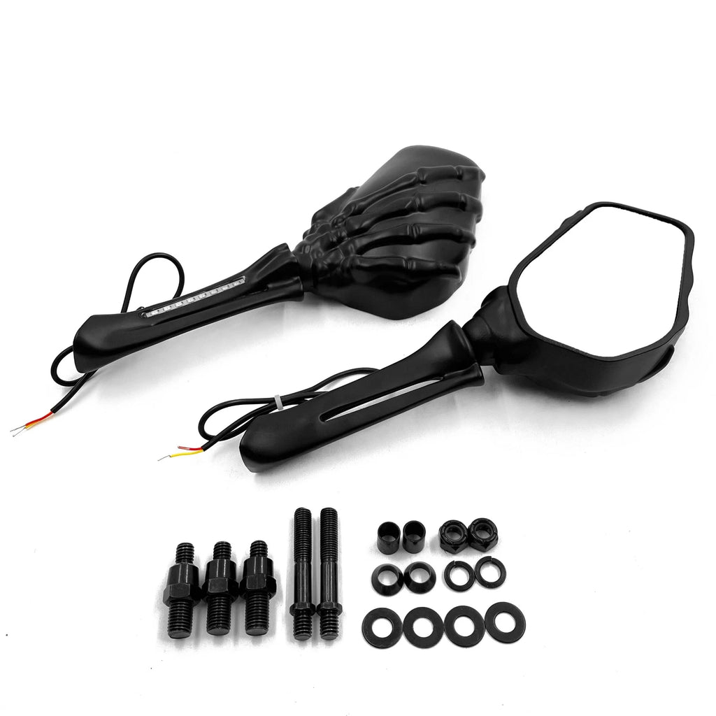 Black LED Skull Rearview Mirrors for Harley Honda Suzuki Kawasaki (All Years)