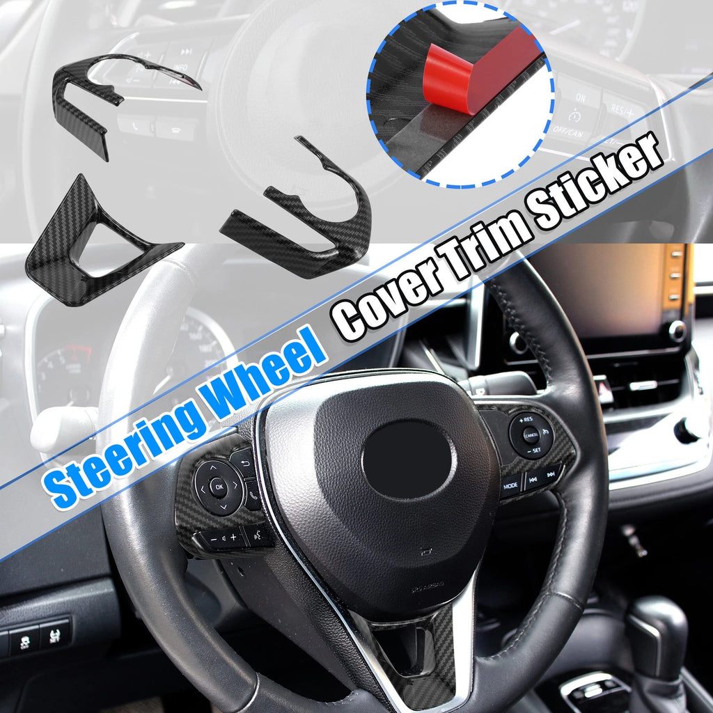 3 Pcs Carbon Fiber Steering Wheel Cover Trim for Toyota Corolla 