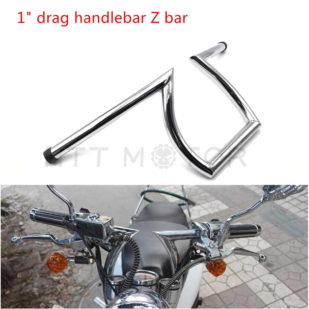 Chrome 1" Drag Z Bar Handlebar for Harley Sportster XL883 XL1200 Softail Dyna (2004–2023)
