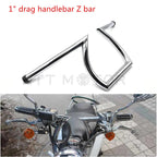 Chrome 1" Drag Z Bar Handlebar for Harley Sportster XL883 XL1200 Softail Dyna (2004–2023)