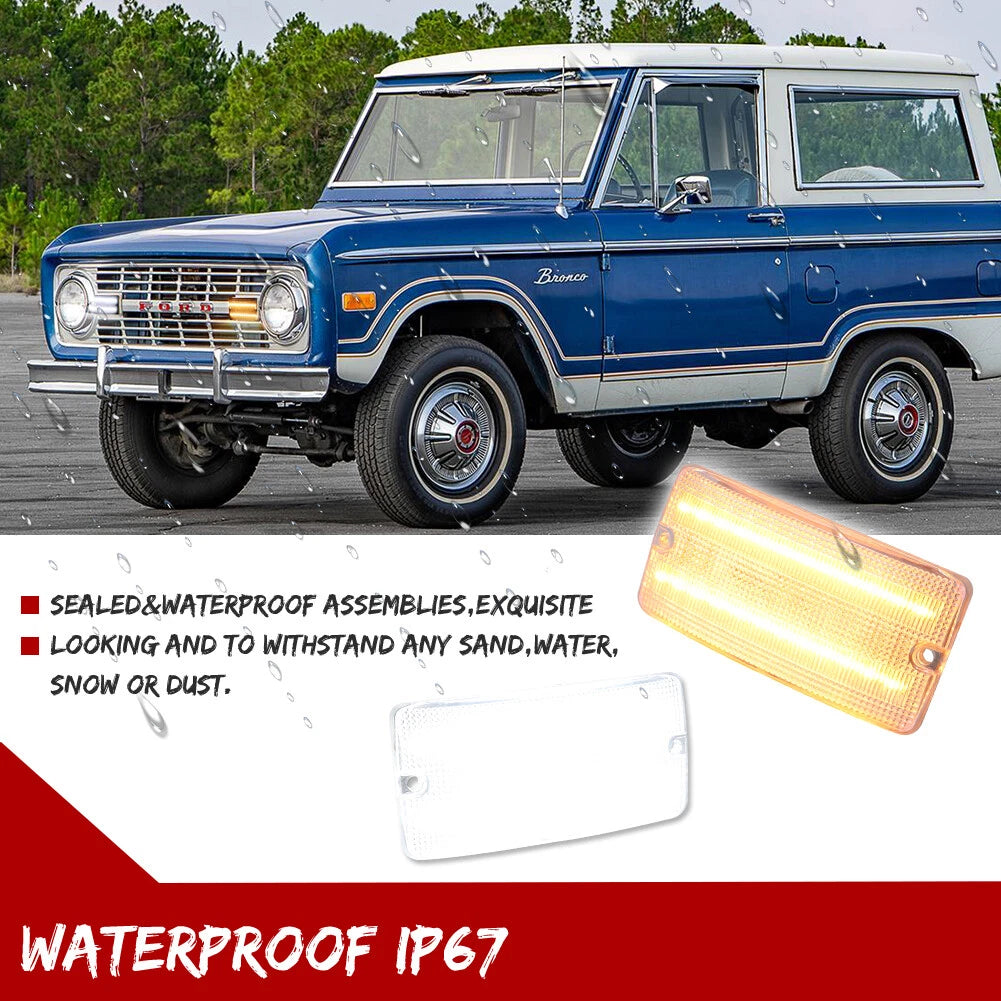 2X Clear Lens Switchback LED Parking Turn Signal Light for Ford Bronco (1969–1977)
