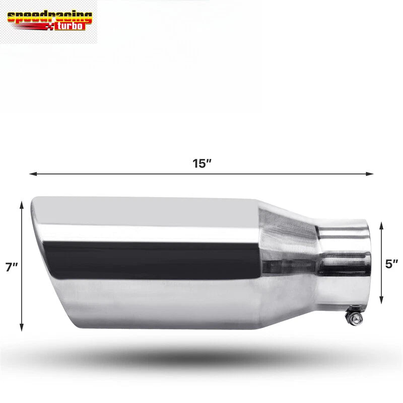 15" Chrome Slant Exhaust Pipe for Universal Fit (5" Inlet, 7" Outlet)