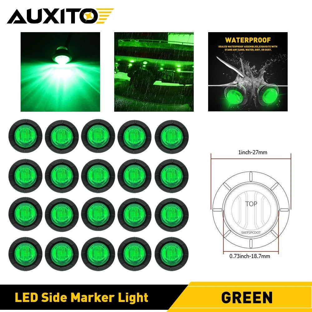 20X Green 3/4" Bullet LED Round Side Marker Lights for Trailer Truck RV