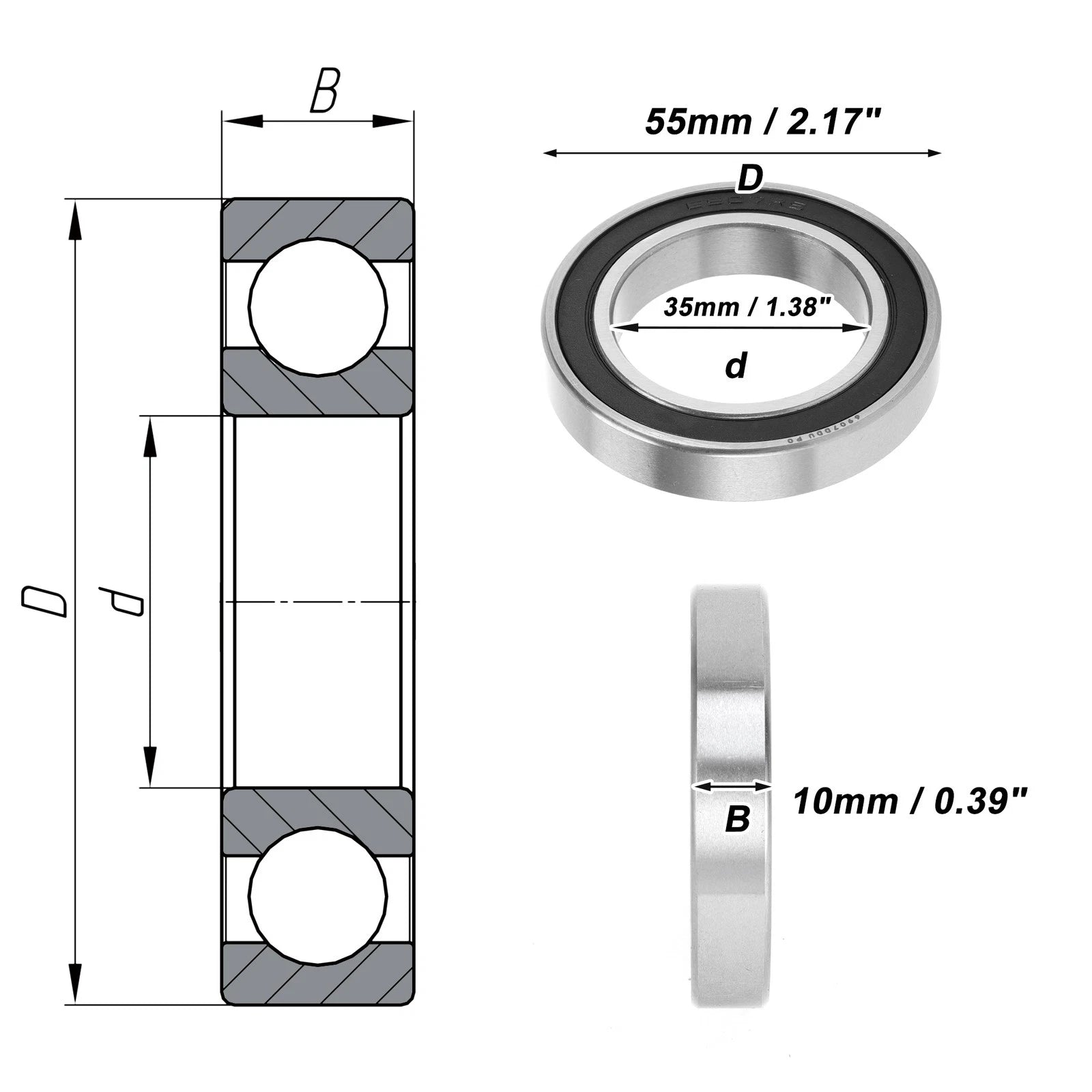 Deep Groove Ball Bearing 6907DDU for Scooter Skateboard (P0 35x55x10mm)
